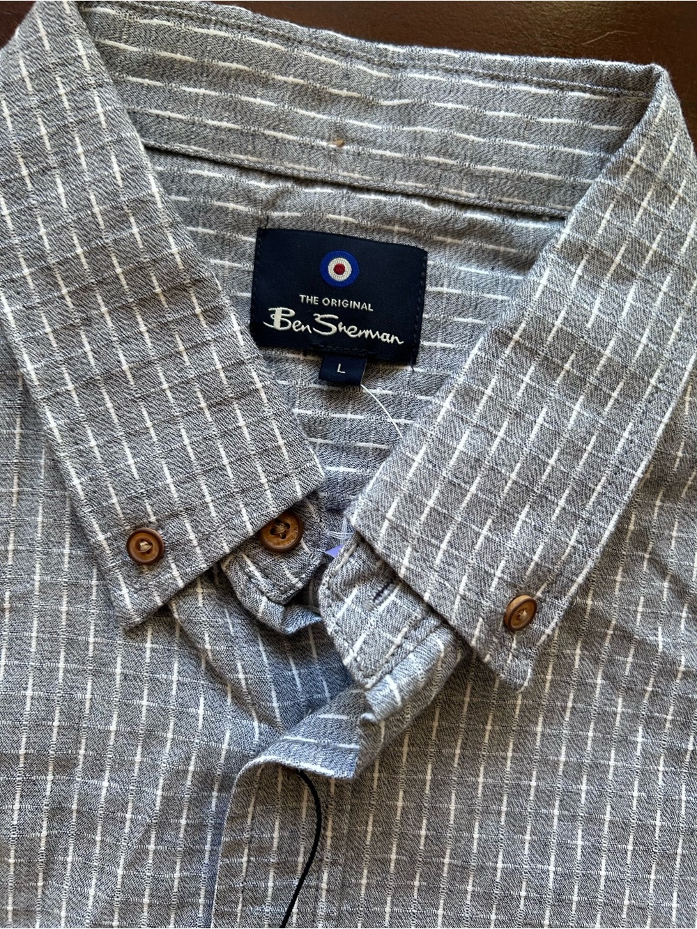 Ben Sherman Men’s Short-Sleeve Button-Down Shirt in Light Gray Stripe size L - Picture 5 of 7